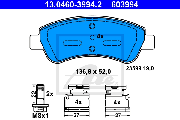 ATE Bremsesæt, skivebremser sg00000d1d foraksel fuld 249mm 9mm for PEUGEOT CITROËN VAUXHALL OPEL