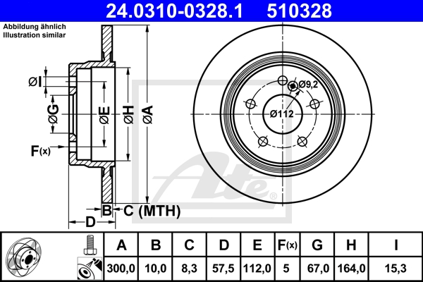 ATE Bremsesæt, skivebremser sg00000d1h bagaksel fuld 300mm 10mm for MERCEDES-BENZ MAYBACH