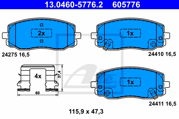 ATE Bremsesæt, skivebremser sg00000d2a bagaksel fuld 252mm 18mm for KIA HYUNDAI