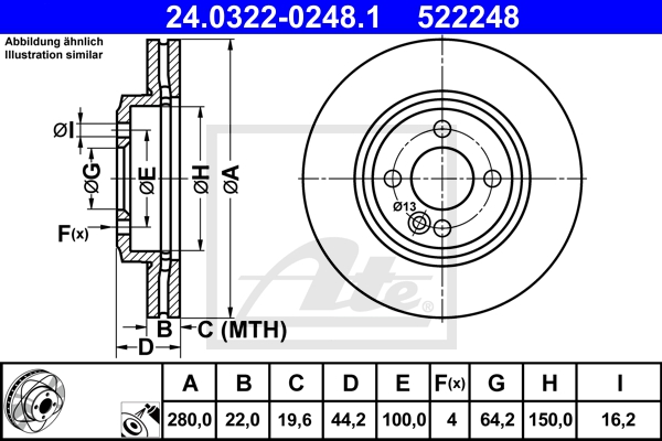 ATE Bremsesæt, skivebremser sg00000d2n foraksel fuld 259mm 10mm for BMW MINI