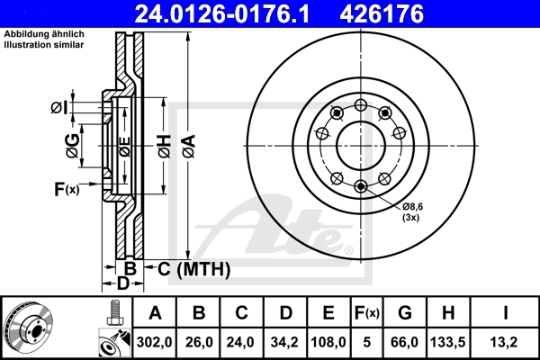ATE Bremsesæt, skivebremser sg00000d2z foraksel fuld 290mm 12mm for CITROËN PEUGEOT