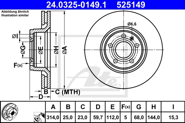 ATE Bremsesæt, skivebremser sg00000d4g bagaksel ventileret 314mm 25mm for VAG SEAT SKODA