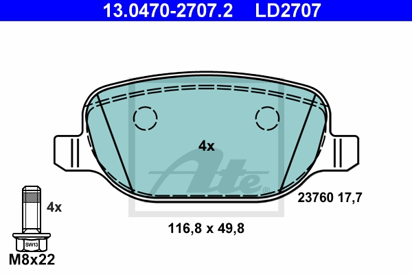 ATE Bremsesæt, skivebremser sg00000d4r bagaksel fuld 278mm 12mm for FIAT JEEP