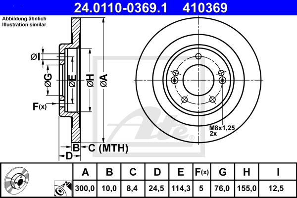 ATE Bremsesæt, skivebremser sg00000d5b foraksel fuld 300mm 10mm for KIA SSANGYONG HYUNDAI