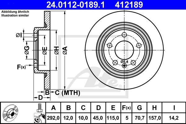 ATE Bremsesæt, skivebremser sg00000d62 foraksel fuld 292mm 12mm for OPEL VAUXHALL CHEVROLET