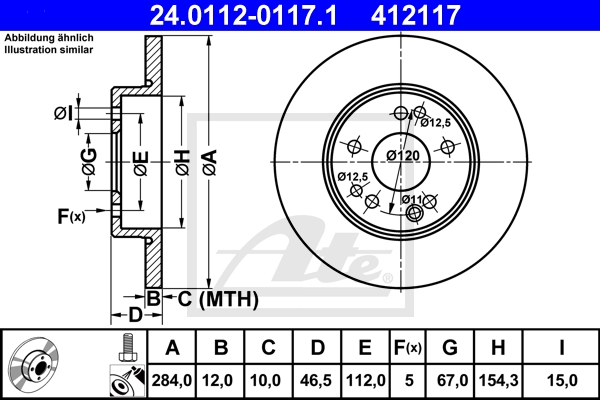 ATE Bremsesæt, skivebremser sg00000d6i foraksel fuld 284mm 9mm for MERCEDES-BENZ CHRYSLER