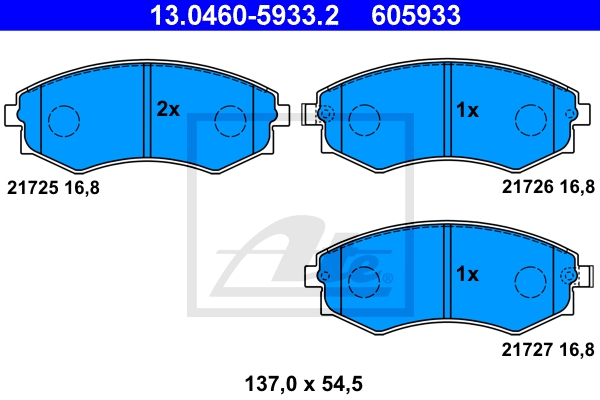 ATE Bremsesæt, skivebremser sg00000d6z bagaksel fuld 258mm 10mm for KIA HYUNDAI NISSAN DAEWOO