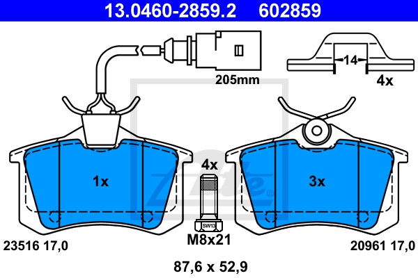 ATE Bremsesæt, skivebremser sg00000d86 bagaksel fuld 268mm 10mm for FORD SEAT VAG