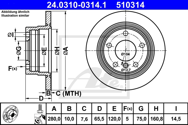 ATE Bremsesæt, skivebremser sg00000d8q bagaksel fuld 284mm 10mm for BMW MINI