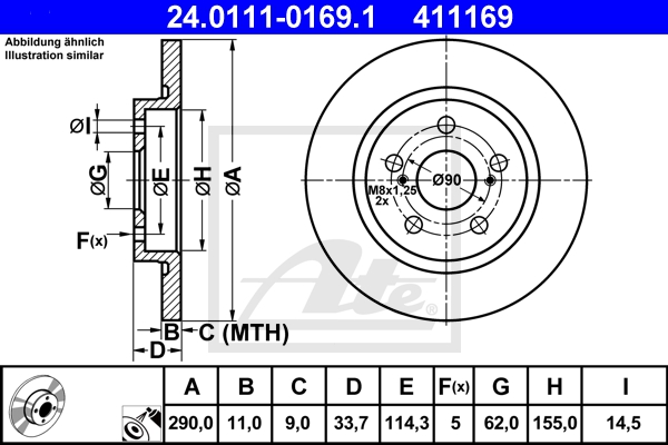 ATE Bremsesæt, skivebremser sg00000d9n bagaksel fuld 295mm 11mm for TOYOTA