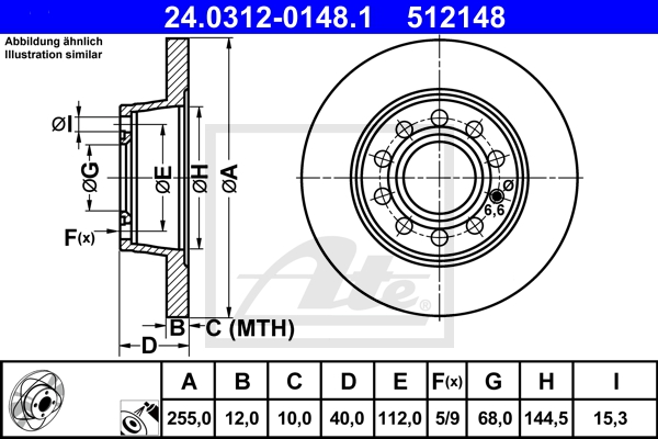 ATE Bremsesæt, skivebremser sg00000da1 foraksel ventileret 312mm 12mm for SEAT VAG SKODA