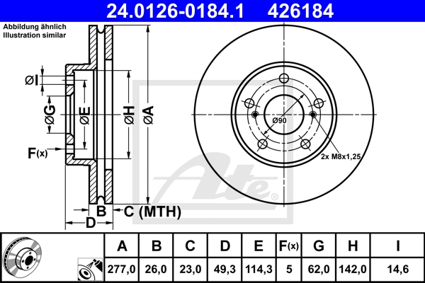 ATE Bremsesæt, skivebremser sg00000da9 bagaksel fuld 277mm 9mm for TOYOTA