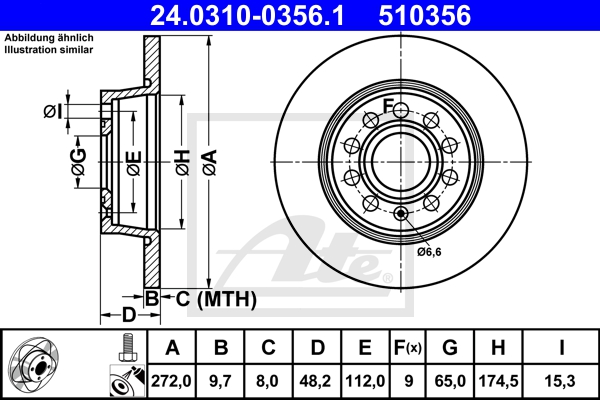 ATE Bremsesæt, skivebremser sg00000daj bagaksel ventileret 312mm 25mm for SEAT SKODA VAG