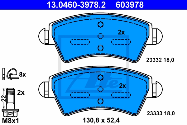 ATE Bremsesæt, skivebremser sg00000dca bagaksel fuld 247mm 8mm for PEUGEOT CITROËN