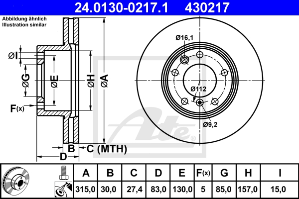 ATE Bremsesæt, skivebremser sg00000dcq foraksel fuld 315mm 16mm for VAG MERCEDES-BENZ