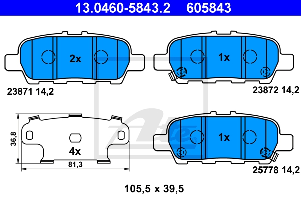 ATE Bremsesæt, skivebremser sg00000dfv bagaksel ventileret 308mm 16mm for NISSAN INFINITI SUZUKI RENAULT