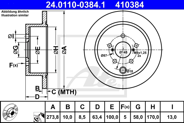 ATE Bremsesæt, skivebremser sg00000dga bagaksel fuld 273mm 10mm for SUBARU