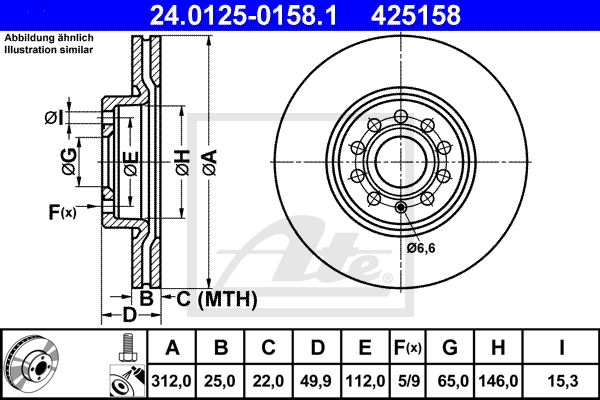 ATE Bremsesæt, skivebremser sg00000dgb foraksel ventileret 312mm 12mm for VAG SEAT SKODA