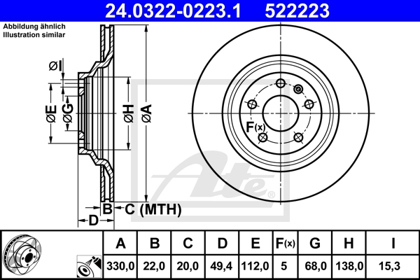 ATE Bremsesæt, skivebremser sg00000dgk foraksel ventileret 347mm 22mm for VAG SEAT