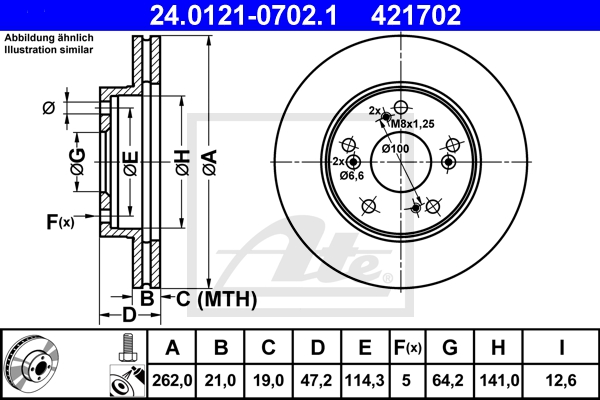 ATE Bremsesæt, skivebremser sg00000dh5 foraksel fuld 262mm 21mm for FIAT HONDA ROVER SUZUKI MG