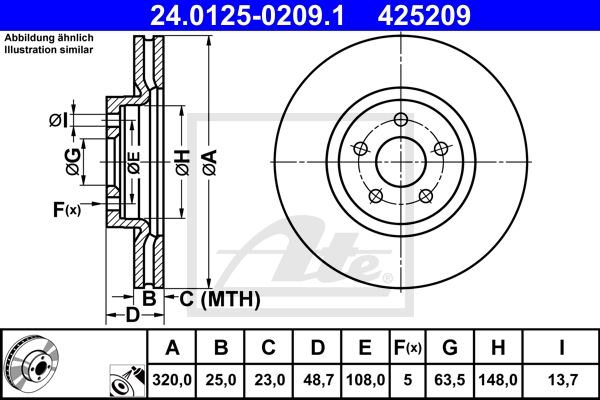 ATE Bremsesæt, skivebremser sg00000dia foraksel fuld 280mm 25mm for FORD OPEL VAUXHALL VOLVO GENERAL MOTORS SAAB MAZDA