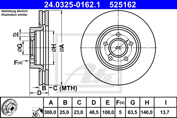 ATE Bremsesæt, skivebremser sg00000dim bagaksel fuld 265mm 11mm for VOLVO FORD OPEL VAUXHALL GENERAL MOTORS MAZDA