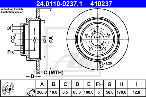 ATE Bremsesæt, skivebremser sg00000djd bagaksel fuld 260mm 10mm for SUBARU
