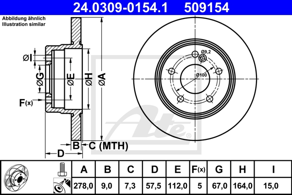 ATE Bremsesæt, skivebremser sg00000dp3 bagaksel fuld 278mm 9mm for MERCEDES-BENZ MAYBACH