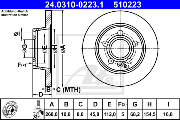 ATE Bremsesæt, skivebremser sg00000dsi foraksel fuld 268mm 10mm for FORD VAG SEAT