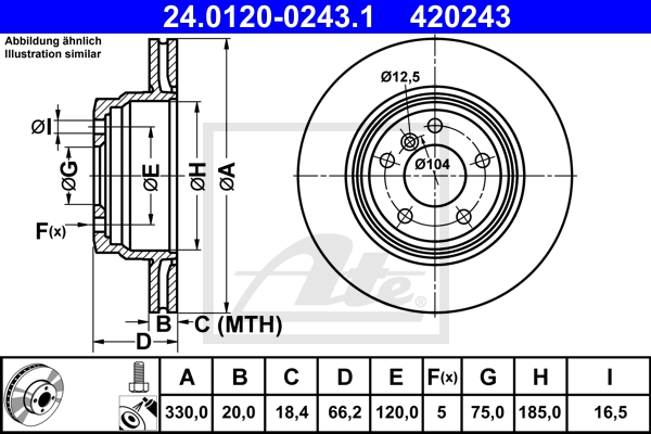 ATE Bremsesæt, skivebremser sg00000dsz bagaksel ventileret 330mm 24mm for BMW