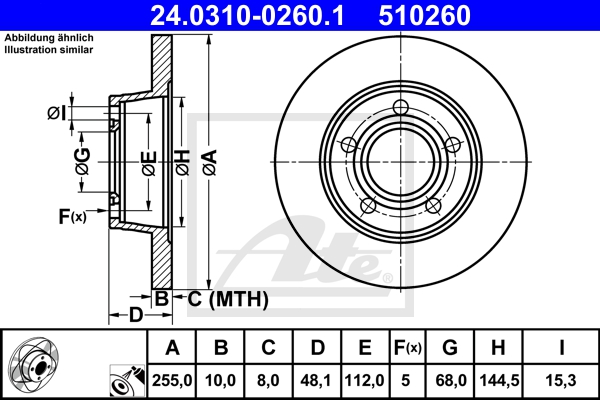 ATE Bremsesæt, skivebremser sg00000dtd bagaksel fuld 320mm 10mm for VAG SEAT