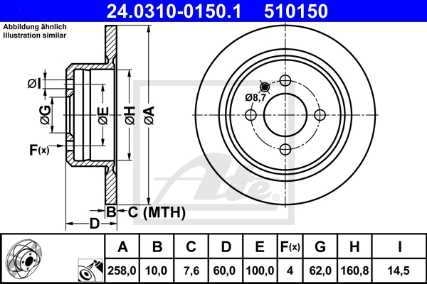 ATE Bremsesæt, skivebremser sg00000dth foraksel fuld 260mm 10mm for BMW