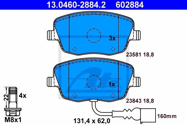 ATE Bremsesæt, skivebremser sg00000dxu foraksel fuld 230mm 9mm for SKODA VAG SEAT
