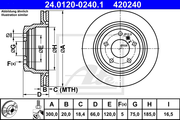 ATE Bremsesæt, skivebremser sg00000dxw bagaksel ventileret 300mm 24mm for BMW