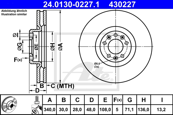 ATE Bremsesæt, skivebremser sg00000dyw foraksel fuld 290mm 30mm for CITROËN PEUGEOT