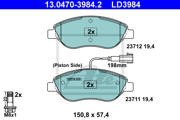 ATE Bremsesæt, skivebremser sg00000dzn bagaksel fuld 251mm 10mm for FIAT