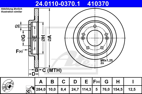 ATE Bremsesæt, skivebremser sg00000e1n bagaksel fuld 284mm 10mm for HYUNDAI KIA SSANGYONG