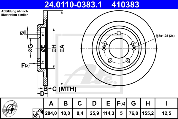 ATE Bremsesæt, skivebremser sg00000e1r bagaksel fuld 300mm 10mm for KIA HYUNDAI SSANGYONG