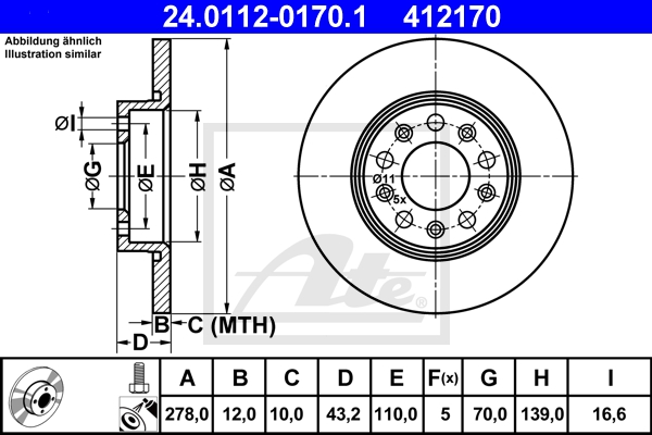 ATE Bremsesæt, skivebremser sg00000e26 foraksel fuld 278mm 12mm for FIAT JEEP