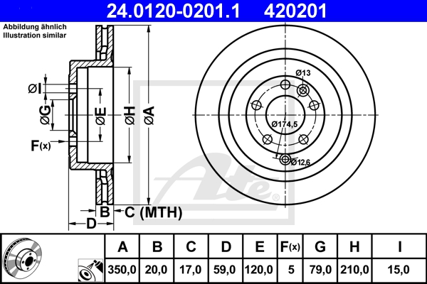 ATE sizw2n94j6 bagaksel ventileret 360mm 30mm for LAND ROVER