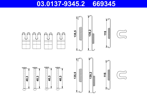 ATE Tilbehørssæt, bremsebakker 03013793452 for TOYOTA