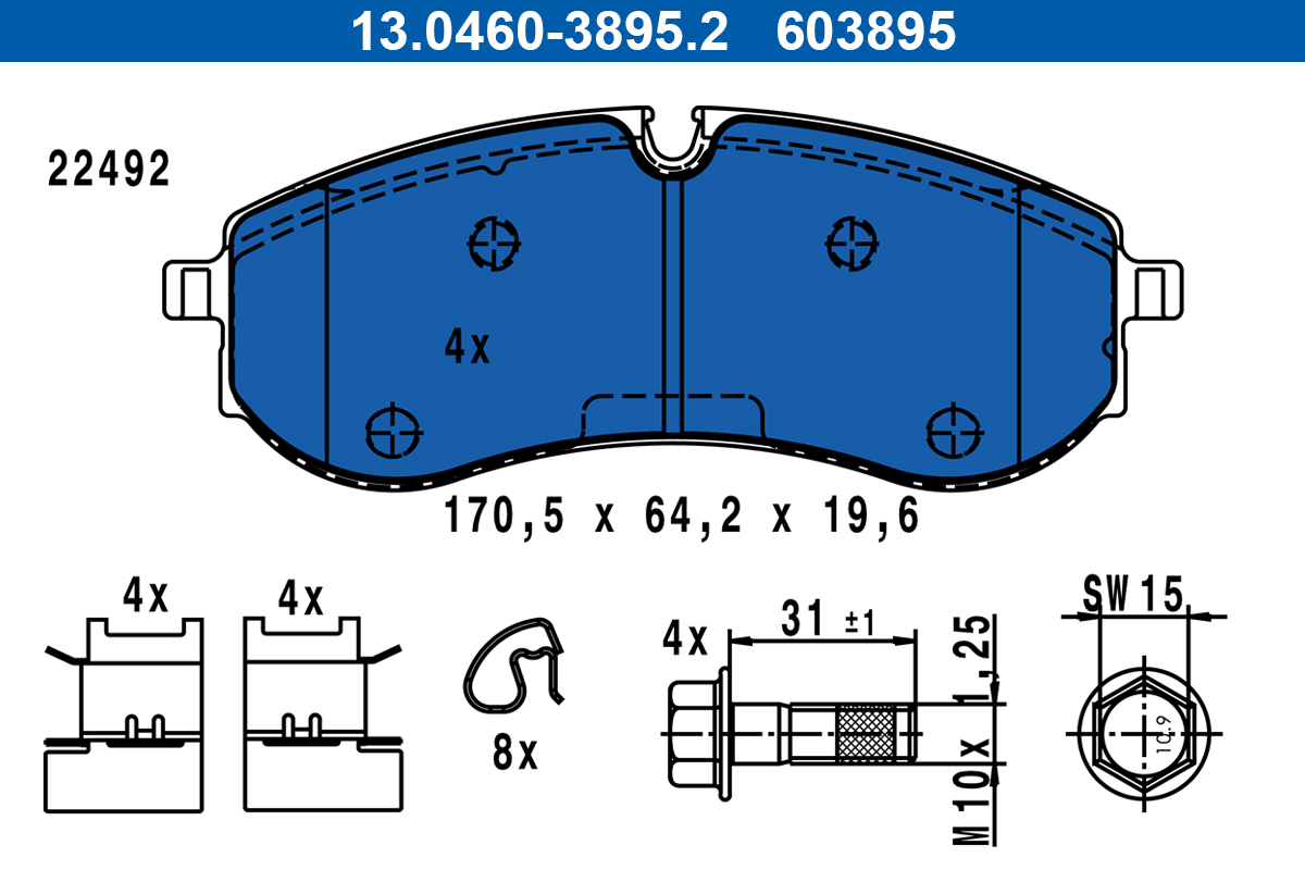 ATE Bremseklodser 13046038952 for VW MAN