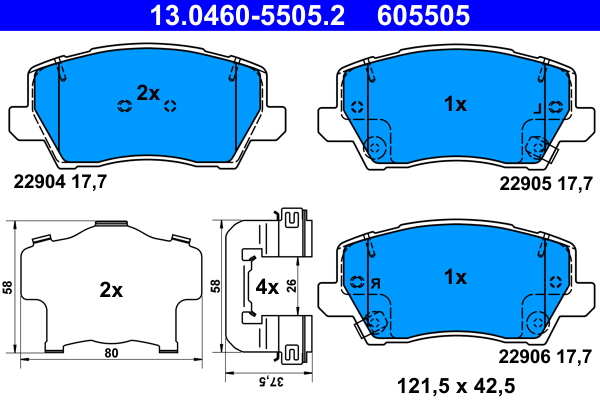 ATE Bremseklodser 13046055052 for KIA