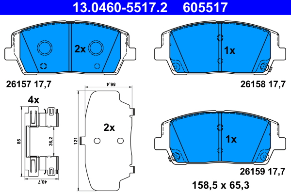 ATE Bremseklodser 13046055172 for KIA