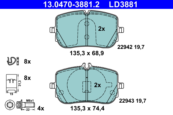 ATE Bremseklodser 13047038812 for MERCEDES-BENZ