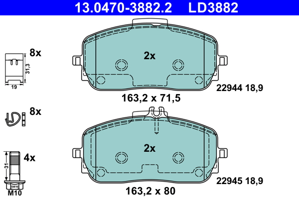 ATE Bremseklodser 13047038822 for MERCEDES-BENZ