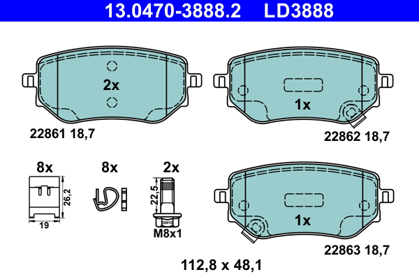 ATE Bremseklodser 13047038882 for MERCEDES-BENZ RENAULT