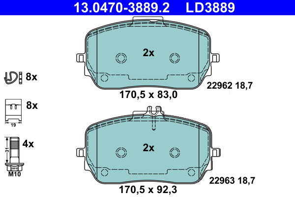 ATE Bremseklodser 13047038892 for MERCEDES-BENZ