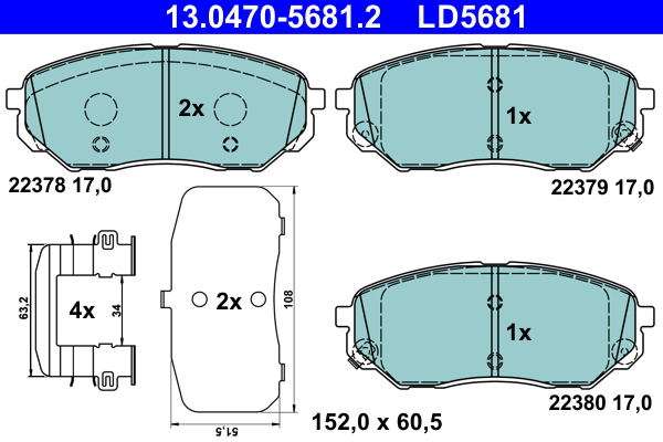 ATE Bremseklodser 13047056812 for HYUNDAI KIA