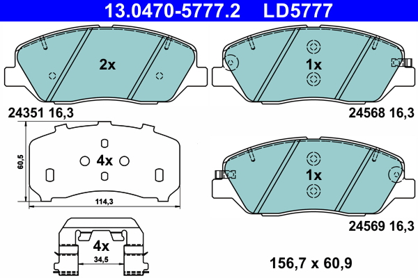 ATE Bremseklodser 13047057772 for SSANGYONG HYUNDAI KIA